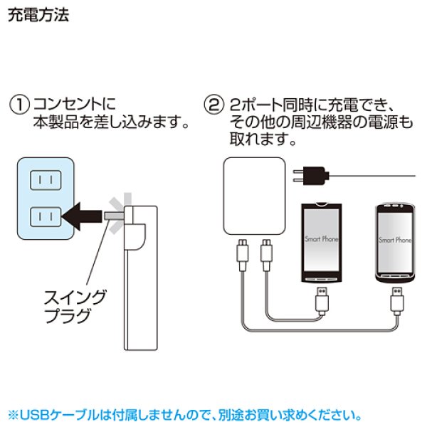 画像4: スマートフォンUSB充電器ACアダプタ（出力2.1A×2ポート）ホワイト
